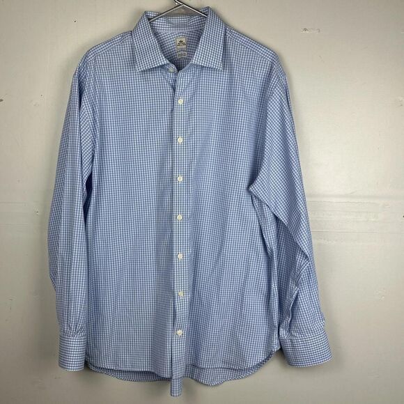 Peter Millar | Crown Nanoluxe Button Down Checkered Shirt | Large - 17.5 Long - Picture 1 of 6
